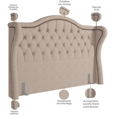 Cabeceira Cama Box Casal King 195 cm P05 Lisboa Linho Bege - Lyam Decor