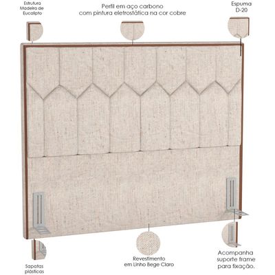 Cabeceira Cama Box Casal King 195 cm P05 Londres Linho Bege Claro - Lyam Decor