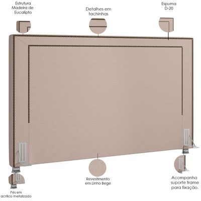 Cabeceira Cama Box Casal Queen 160 cm P05 Berlim Linho Bege - Lyam Decor