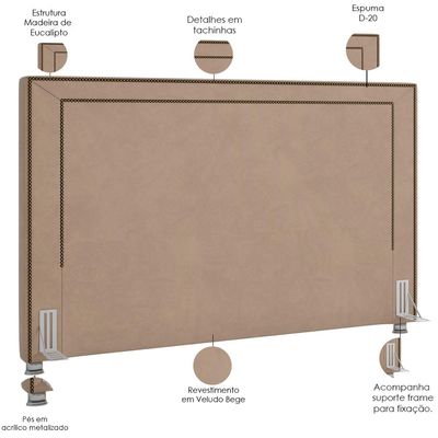 Cabeceira Cama Box Casal Queen 160 cm P05 Berlim Veludo Bege - Lyam Decor