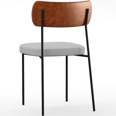 Cadeira Decorativa Para Sala De Jantar Melina L02 Couríssimo Camel Linho Cinza - Lyam Decor