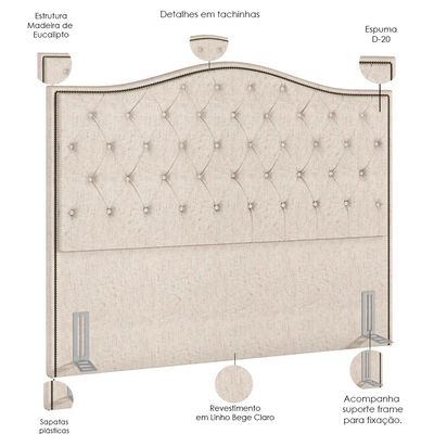 Cabeceira Cama Box Casal Queen 160 cm P05 Grécia Linho Bege Claro - Lyam Decor