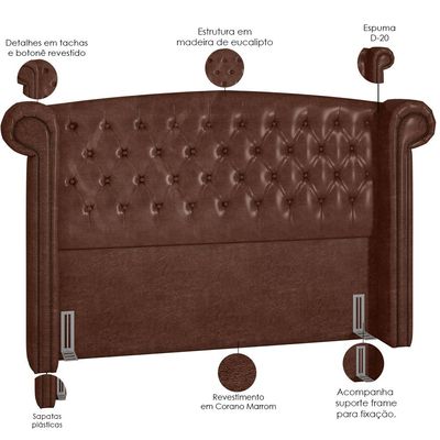 Cabeceira Cama Box Casal Queen 160 cm P05 Sofia Corino Marrom - Lyam Decor