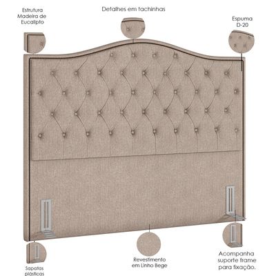 Cabeceira Cama Box Casal Queen 160 cm P05 Grécia Linho Bege - Lyam Decor