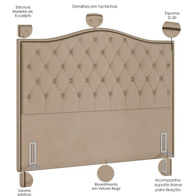 Cabeceira Cama Box Casal Queen 160 cm P05 Grécia Veludo Bege - Lyam Decor