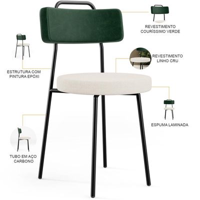 Cadeira Decorativa Estofada Para Sala de Jantar Barcelona L02 Facto Verde Musgo Linho Cru - Lyam