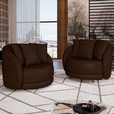 Kit 02 Poltronas Decorativa Para Sala de Estar Base Giratória Witta M03 Corano Marrom - Lyam Decor