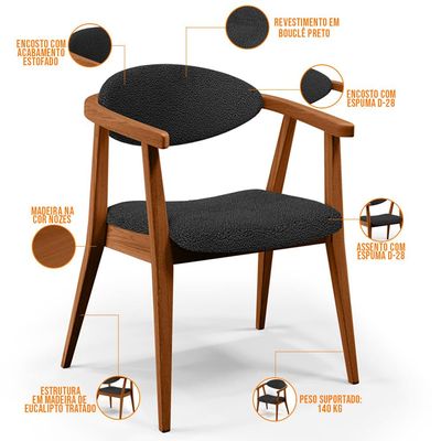 Kit 02 Poltronas Decorativa Para Sala De Estar E Recepção Cecília L02 Bouclê Preto - Lyam Decor