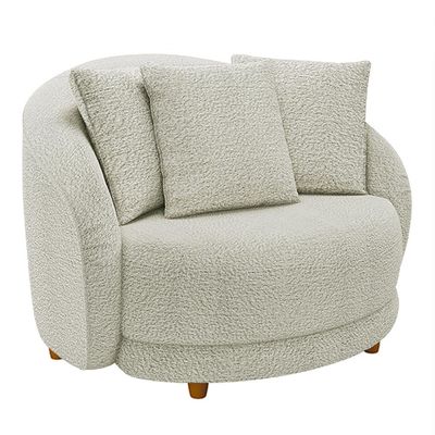 Kit 02 Poltronas Decorativa Sala De Estar Base Fixa De Madeira Witta M03 Bouclê Bege Claro - Lyam Decor