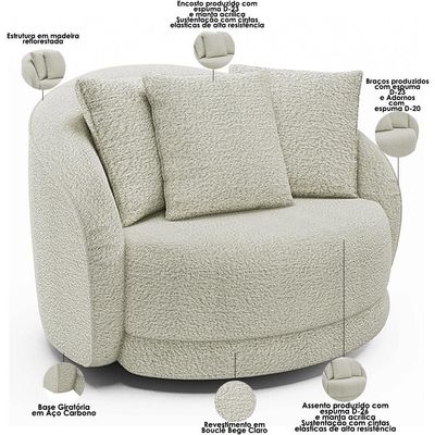 Kit 02 Poltronas Decorativa Para Sala Estar Base Giratória Witta M03 Bouclê Bege Claro - Lyam Decor