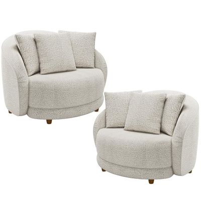Kit 02 Poltronas Decorativa Sala De Estar Base Fixa De Madeira Witta M03 Bouclê Branco - Lyam Decor