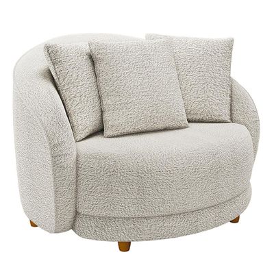 Kit 02 Poltronas Decorativa Sala De Estar Base Fixa De Madeira Witta M03 Bouclê Branco - Lyam Decor