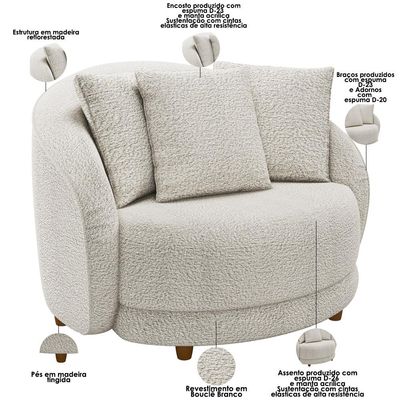 Kit 02 Poltronas Decorativa Sala De Estar Base Fixa De Madeira Witta M03 Bouclê Branco - Lyam Decor