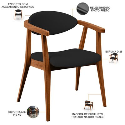 Kit 02 Poltronas Decorativas Para Sala de Estar Jantar Cecília L02 Facto Preto - Lyam Decor