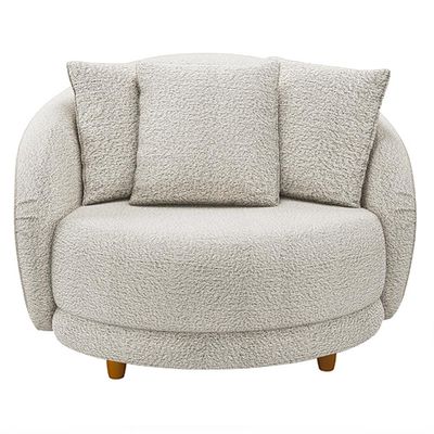 Kit 02 Poltronas Decorativa Sala De Estar Base Fixa De Madeira Witta M03 Bouclê Branco - Lyam Decor