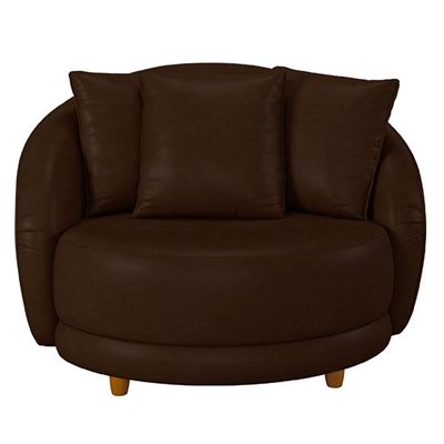 Kit 02 Poltronas Decorativa Sala De Estar Base Fixa De Madeira Witta M03 Corano Marrom - Lyam Decor
