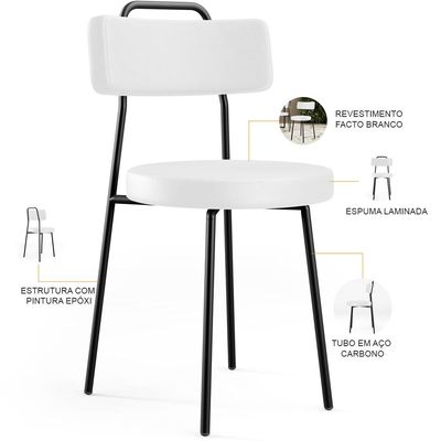 Kit 04 Cadeiras Decorativas Estofada Para Sala De Jantar Barcelona L02 Facto Branco - Lyam Decor