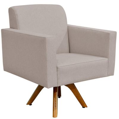 Kit 02 Poltronas Decorativas Giratória Madeira Sala Estar Helô L02 Linho Bege - Lyam Decor