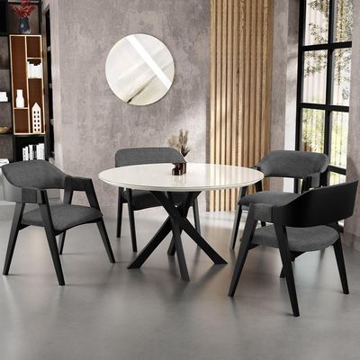 Cadeira Para Sala de Jantar Estar Living Estofada Suran L02 Preto Linho Cinza Escuro - Lyam Decor