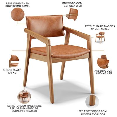 Kit 02 Cadeiras Para Sala de Jantar Estar Living Giorgia B04 Couríssimo Camel - Lyam Decor