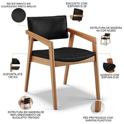 Kit 02 Cadeiras Para Sala de Jantar Estar Living Giorgia B04 Couríssimo Preto Brilho - Lyam Decor