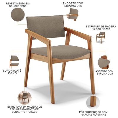 Kit 03 Cadeiras Para Sala de Jantar Estar Living Giorgia B04 Bouclê Bege - Lyam Decor