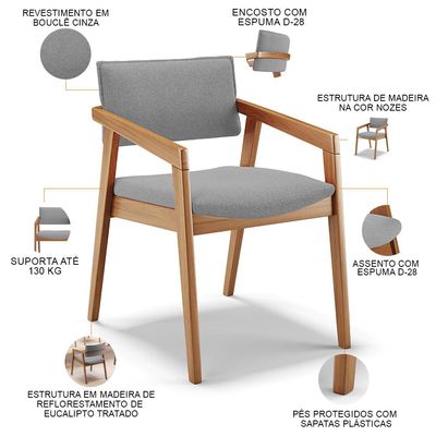 Kit 04 Cadeiras Para Sala de Jantar Estar Living Giorgia B04 Bouclê Cinza - Lyam Decor