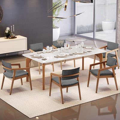 Kit 05 Cadeiras Para Sala de Jantar Estar Living Giorgia B04 Linho Cinza Escuro - Lyam Decor