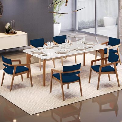 Kit 05 Cadeiras Para Sala de Jantar Estar Living Giorgia B04 Suede Azul Marinho - Lyam Decor