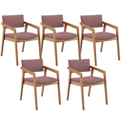 Kit 05 Cadeiras Para Sala de Jantar Estar Living Giorgia B04 Suede Rosê - Lyam Decor
