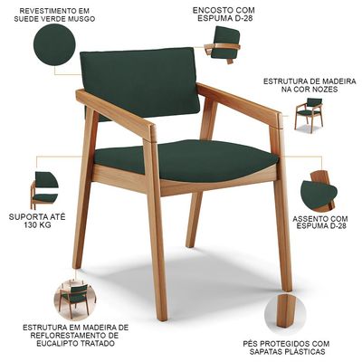 Kit 06 Cadeiras Para Sala de Jantar Estar Living Giorgia B04 Suede Verde Musgo - Lyam Decor