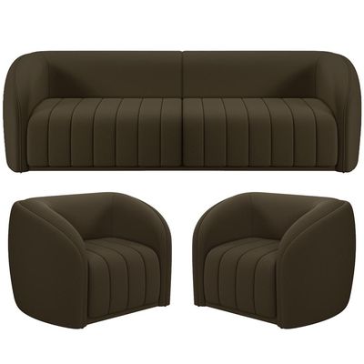 Kit Sofá 04 Lugares Para Sala 252 cm com 02 Poltronas Lazio M03 Veludo Marrom - Lyam Decor