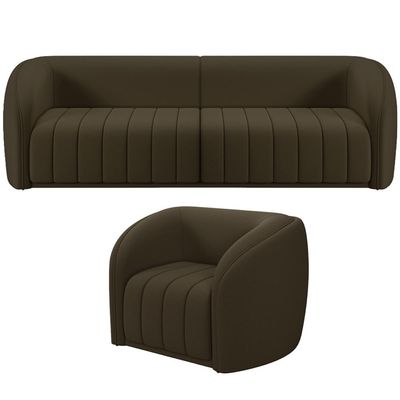 Kit Sofá 4 Lugares Para Sala Estar 292 cm com 01 Poltrona Lazio M03 Veludo Marrom - Lyam Decor