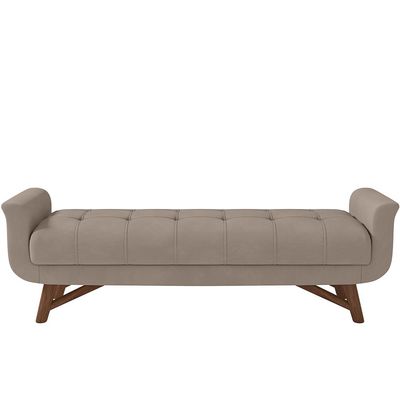 Puff Recamier Decorativo com Pés em Madeira 195 cm Itália P05 Veludo Bege - Lyam Decor