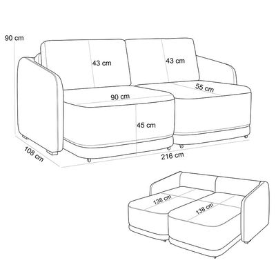 Sofá Cama para Sala de Estar 2 Lugares 216cm Montserrat K01 Veludo Bege - Lyam Decor
