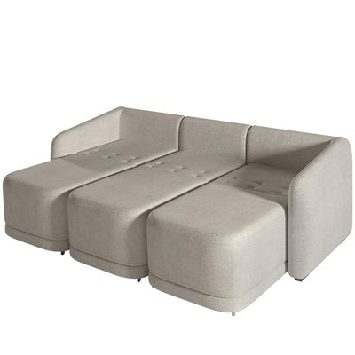Sofá Cama para Sala de Estar 3 Lugares 306cm Montserrat K01 Bouclê Bege - Lyam Decor