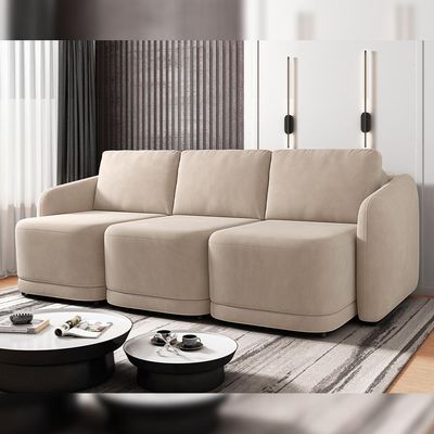 Sofá Cama para Sala de Estar 4 Lugares 336cm Montserrat K01 Veludo Bege - Lyam Decor