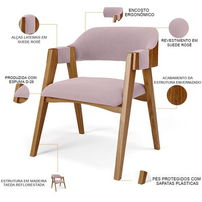 Cadeira Para Sala de Jantar e Estar Living Estofada Suran L02 Suede Rosê - Lyam