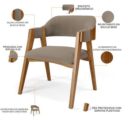 Kit 04 Cadeiras Para Sala de Jantar e Estar Living Estofada Suran L02 Bouclê Bege - Lyam