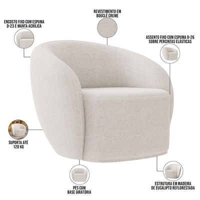 Kit 02 Poltronas Decorativas Para Sala de Estar Living Gliese K01 Bouclê Creme - Lyam Decor