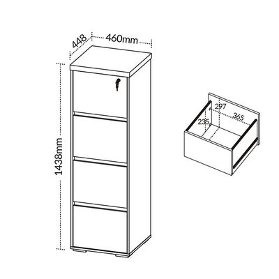 Armário Para Escritório Arquivo 04 Gavetas com Chave Unik A02 Freijó Branco - Lyam Decor