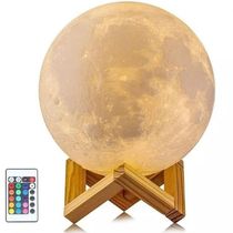 Luminária Lua 3d Muda Cor Suporte Madeira C/ Controle Remoto Lua C/ Controle