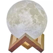 Luminária Lua 3d Muda Cor Suporte Madeira C/ Controle Remoto Lua C/ Controle