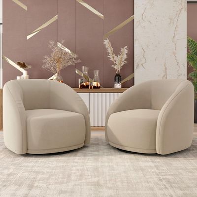 Poltrona Decorativa Giratória Angelina M03 Veludo Bege - Lyam Decor