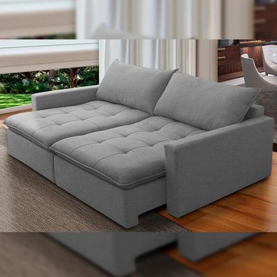 Sofá Cama Retrátil Reclinável Para Sala de Estar 208cm Lari F04 Linho Cinza - Lyam Decor