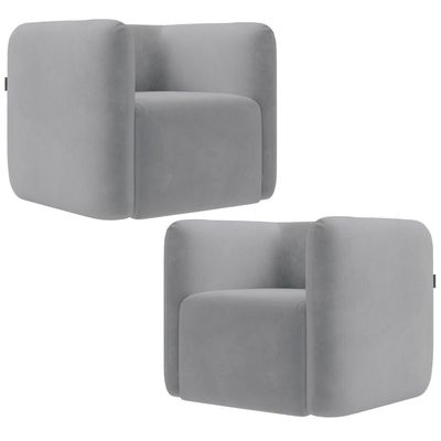 Kit 02 Poltronas Decorativas Para Sala de Estar Fixa Living Peônia K01 Veludo Cinza - Lyam Decor