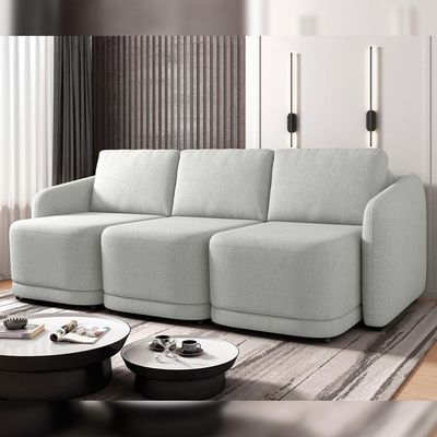 Sofá Cama para Sala de Estar 4 Lugares 336cm Montserrat K01 Linho Cinza - Lyam Decor