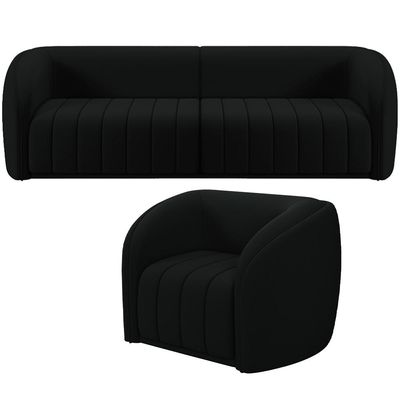 Kit Sofá 4 Lugares Para Sala 292cm com 01 Poltrona Lazio M03 Veludo Preto - Lyam Decor