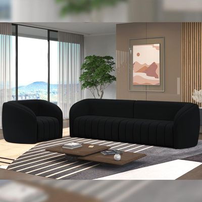 Kit Sofá 4 Lugares Para Sala 292cm com 01 Poltrona Lazio M03 Veludo Preto - Lyam Decor