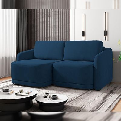 Sofá Cama para Sala de Estar 2 Lugares 216cm Montserrat K01 Veludo Azul Marinho - Lyam Decor